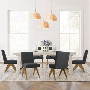 Set of 6 Upholstered Dining Chairs, Modern Solid Wood Kitchen Chairs with Padded Seat, Linen Accent Chairs for Dining Room & Home-Maison Boucle - 1 of 4