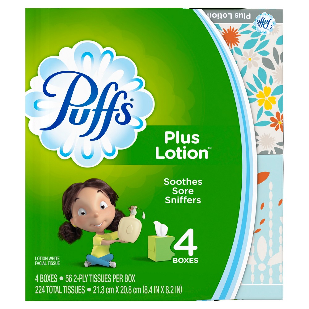 UPC 037000348993 product image for Puffs Plus Lotion Facial Tissues - 4 Cubes - 56 Tissues per Box | upcitemdb.com