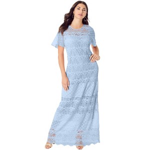 Roaman's Women's Plus Size Crochet Lace Maxi Dress - 1 of 4
