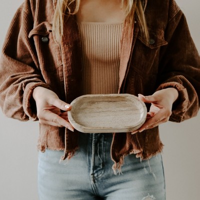 Rustic Light Brown Wooden Trinket Tray - 6.9x3.7 in