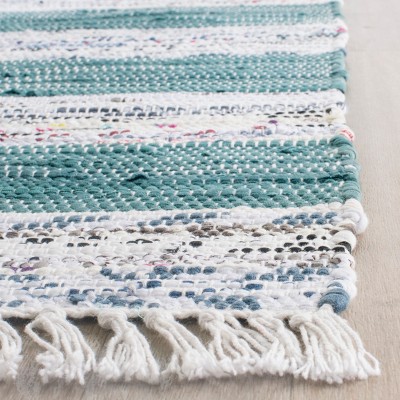 Ivory and Charcoal Striped 8' x 10' Wool Cotton Area Rug