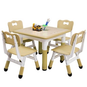 Kids Table & 4 Chairs Set, Height Adjustable Arts & Crafts Desk for Ages 2-10, Non-Slip Legs, Max 300lbs for Classrooms, Daycares, Home - 1 of 4