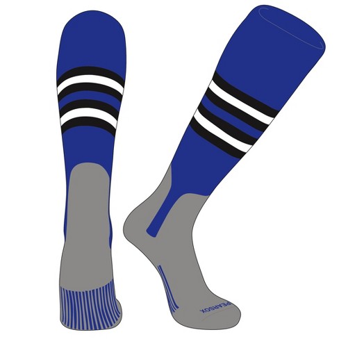 PEAR SOX OTC Baseball Softball Stirrup Socks (F, 7in) Royal, Black, White, Silver (XL) - image 1 of 3