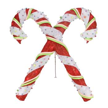 Northlight 26" Red and White Lighted Sisal Double Candy Cane Christmas Outdoor Decoration