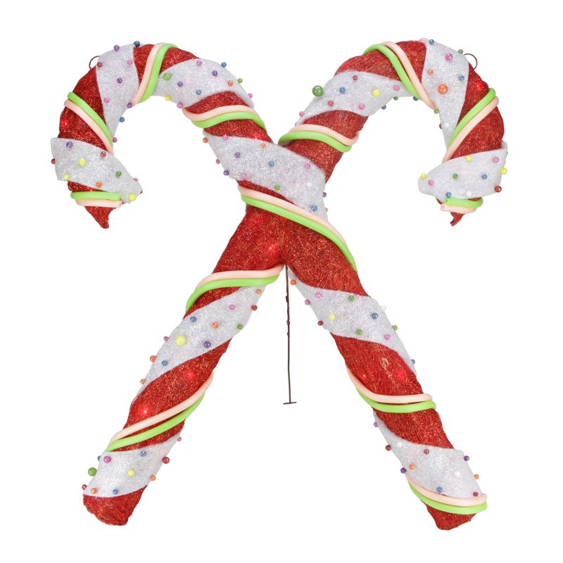 Northlight 26" Red and White Lighted Sisal Double Candy Cane Christmas Outdoor Decoration, 1 of 4