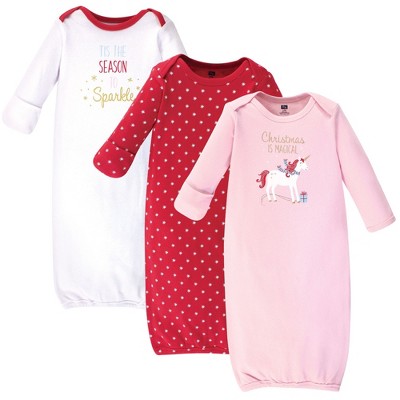 Hudson Baby Infant Girl Cotton Long-Sleeve Gowns 3pk, Magical Christmas, 0-6 Months
