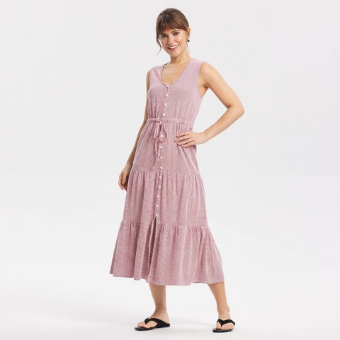 Женские платья Universal Thread Women's Button-Front Tiered Midi Dress - Universal Thread™ Red Striped L