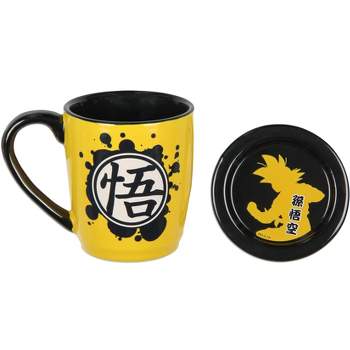 Dragon Ball Z Anime Manga Goku Tea Coffee Mug Cup With Coaster Lid Yellow