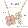 Birthstone Four Leaf Clover Necklace 14K Gold Plated CZ Flower Jewelry - 3 of 4