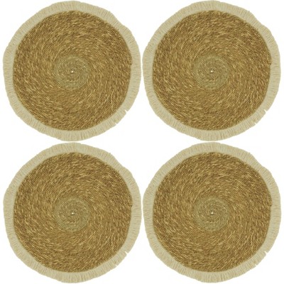 Natural Fringe Border Fabric Table Placemats Set of 4