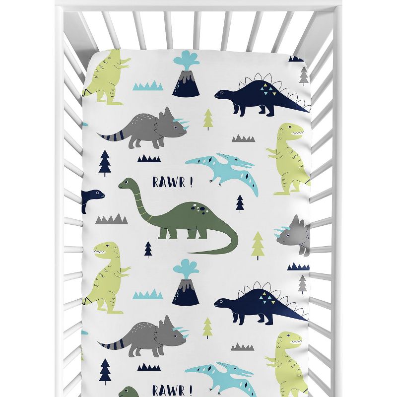 Sweet Jojo Designs Boy Baby Fitted Crib Sheet Mod Dinosaur Blue and Green, 1 of 7