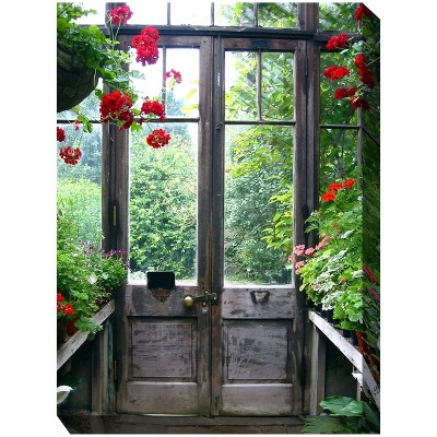 Cottage Garden West of The Wind TIMEWORN Doors Green, Red, Brown 30 x 40 Inch Waterproof Gallery Wrapped Canvas, Outdoor Garden, Yard, Patio All