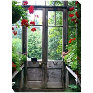 Cottage Garden West of The Wind TIMEWORN Doors Green, Red, Brown 30 x 40 Inch Waterproof Gallery Wrapped Canvas, Outdoor Garden, Yard, Patio All - 1 of 2
