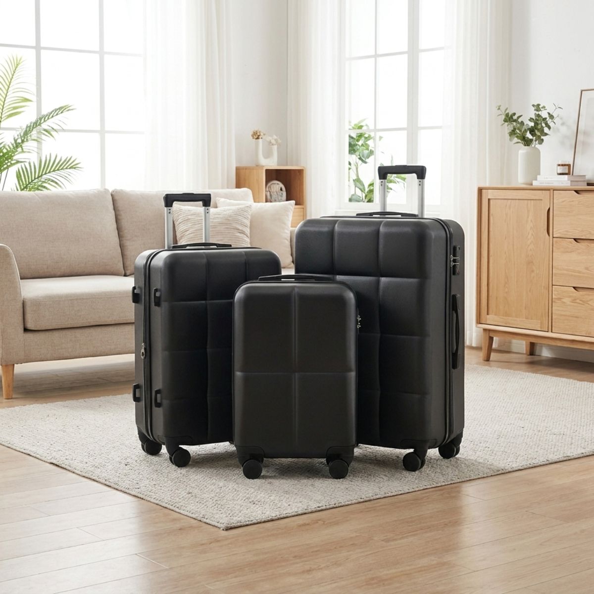 Polibi 3 Piece Luggage Set, Lightweight Suitcase, Spinner Wheels Travel Luggage with Anti-Scratch Texture, Cup Holder and Side Hooks