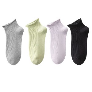 Anna-Kaci 4 Pairs Women's Ultra-Thin Ribbed Ankle Socks Soft Stretch Breathable Design in Multiple Color Combinations - 1 of 4