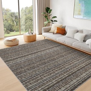 Area Rug, Home Decor Modern Minimalist Striped Rug - Washable Foldable Thin Carpet, Stain Resistant Reinforced Edge Non-Slip - 1 of 4