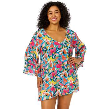 Orchip Women's Oversized Beach Shirts Button Down,Deep V Neck Shirt Dresses Swim Cover Up for Women Plus Size Swimsuit Coverups Bikini Swimwear