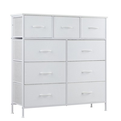FURNIinspire Utility Storage Cabinets 9 Drawer Multi-Functional Tall Dresser Ideal for Organization in Kids Rooms and Beyond, White, 39.3"*11.8"*39.9"