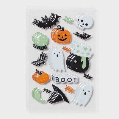 54ct Halloween Stickers - Spritz™: Black Cats, Bats, Spiders, Skeletons, Skulls, Bones, Window & Pumpkin Stickers