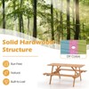 Tangkula 6 Person Picnic Table with 2 Benches Outdoor Hardwood Picnic Table Bench Set w/ 2" Umbrella Hole Slatted Tabletop & Seat - 2 of 4