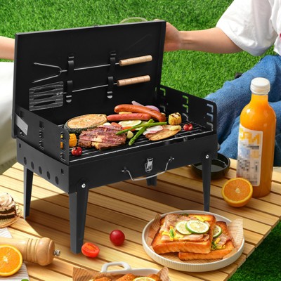KTMBDW Portable Charcoal Grill, Small Folding Outdoor Grill, Compact Tabletop BBQ Grill for Camping Picnic Backyard Patio, Black