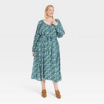 Women's Plus Size Long Sleeve Maxi Dress - Knox Rose™ Green 4X