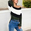 Anna-Kaci Women's Off-Shoulder Ribbed Knit Sweater with Color Block Design and Flared Sleeves - 3 of 4