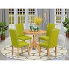 Farmhouse Round Dining Set - 5Pc Table & Chairs, 36" Table, Oak Legs, PU Leather, Autumn Green - 2 of 4