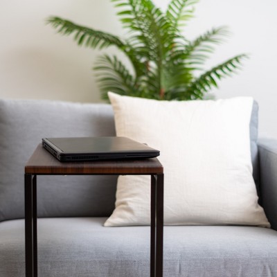 Classic C-Shaped Wood and Metal Multi-Functional Side Table, Brown