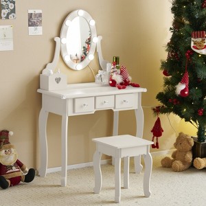 KTMBDW Kids Vanity Table and Chair Set, Girls Vanity Set with Stool and Mirror, Makeup Dressing Princess Table with 3 Drawer for Little Girls - 1 of 4