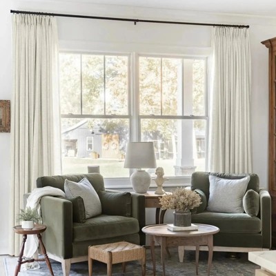 TWOPAGES Liz Collection Linen Blend Light Filtering Drape Pinch Pleat Unlined Curtains, Ivory White, 1 Panel