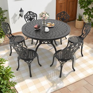 7-Piece Patio Set: Round Table & 4 Chairs - Cast Aluminum, All-Weather/Umbrella Hole & Adjustable Legs for Balcony/Backyard - 1 of 4