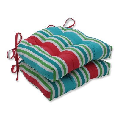 Pillow Perfect 2pc Aruba Stripe Reversible Chair Pads Turquoise/Coral