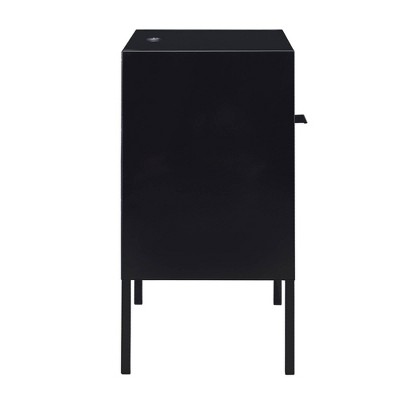 Gemma Black Metal Nightstand with USB Port and Open Shelf