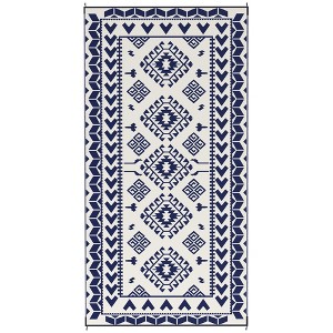 Reversible Outdoor Rug, Waterproof Plastic Straw with Carry Bag, Black & White Rhombus Patchwork - 1 of 4