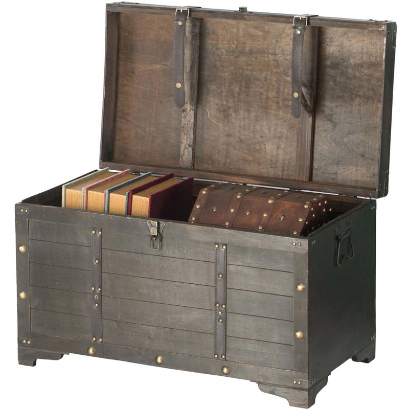 Vintiquewise Brown Large Wooden Storage Trunk with Lockable Latch, 3 of 6