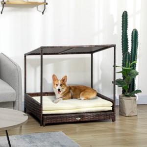 LAOTIES Wicker Dog House,Elevated Rattan Pet Bed With Extendable Area,Waterproof Roof And Removable Cushion,Indoor And Outdoor Use - 1 of 4