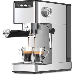 Kismile 2-Cup Stainless Steel Silver Espresso Coffee Maker with Space Saving Design with Milk Frother Steam Wand - 1 of 4