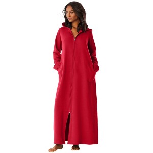 Dreams & Co. Plus Size Petite Long Hooded Fleece Sweatshirt Robe - 1 of 4