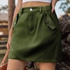 Women's Short Cargo Denim Skirt Solid Color Half Elastic Waisted Jeans Skirts Spring Summer Pocket Button Skirt - 3 of 4