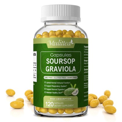 Mulittea Soursop Graviola Capsules 1000mg Leaf & Fruit Extract | High Potency | 120 CT