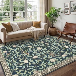 Coucheta Farmhouse Washable Non Slip Vintage Botanical Area Rugs, Low Pile Stain-Resistant Carpet for Living Room & Bedroom,Multiple Sizes and Colors - 1 of 4