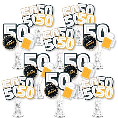 Big Dot of Happiness Cheers and Beers to 50 Years - 50th Birthday Party Centerpiece Sticks - Showstopper Table Toppers - 35 Pieces