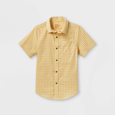 Boys' Adaptive Gingham Button-Down Short Sleeve Shirt - Cat & Jack™ Yellow/White