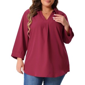 Agnes Orinda Women's Plus Size Long Sleeve V Neck Chiffon Flowy Blouses - 1 of 4
