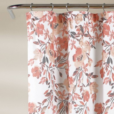 Tanisha Blush and Gray Floral Microfiber Shower Curtain