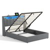 Lift Up Storage Bed Frame, Upholstered, with Headboard, LED Lights & Charging Station Blue 57.5''*45.3''*82.3'' - 3 of 4