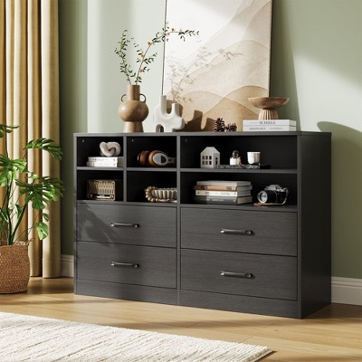 4 Drawer Dresser for Bedroom with 6 Storage Cubbies Adjustable Shelves