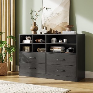 4 Drawer Dresser for Bedroom with 6 Storage Cubbies Adjustable Shelves - 1 of 4