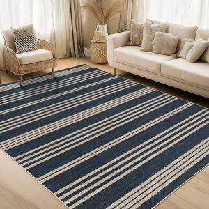 Washable Easy Jute Rug Modern Striped Living Room Rug with Non-Slip Backing, Non Shedding Neutral Floor Mats - 1 of 4